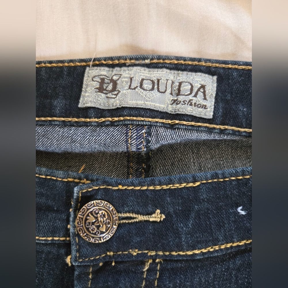 Louida Fashion | Embroidered Dark Blue Jeans, Waist 15 1/2" - Picture 4 of 9